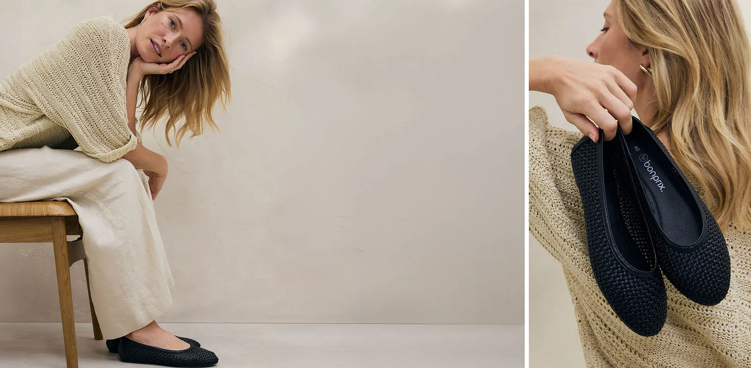 Pulover tricotat călduros de culoare crem și pantaloni largi de in care formează un look elegant cu alură confortabilă.