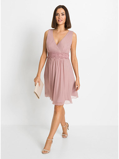 Rochie mesh cu dantelă roz-bej