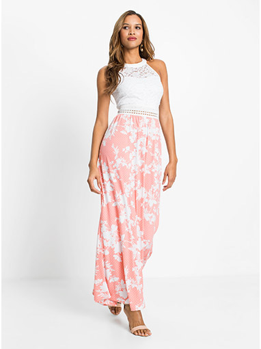 Rochie maxi florală roz-alb floral