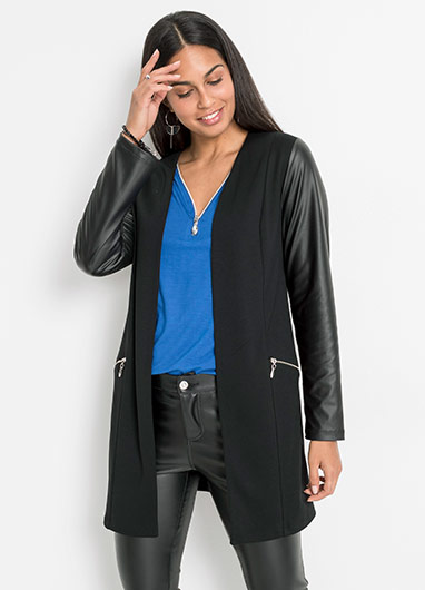 Jachetă cu imitaţie de piele negru