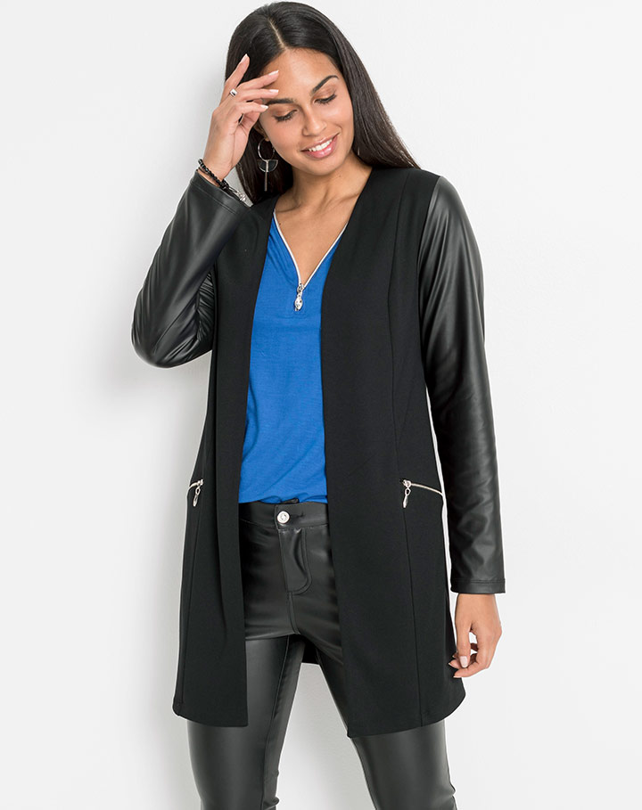 Jachetă cu imitaţie de piele negru