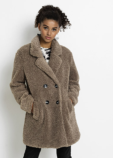 Mantou din imitație de lână grej