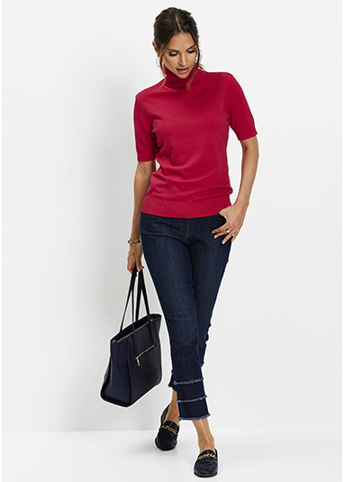 Pulover cu guler înalt roșu granat