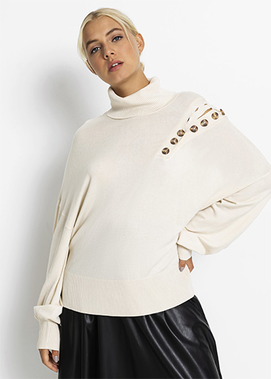 Pulover cu viscoză sustenabilă, nasturi bej-prundiș