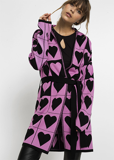 Jachetă tricotată cu cordon lila deschis-negru