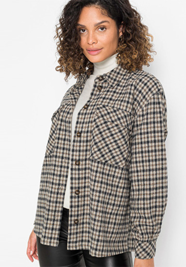 Geacă tip cămașă bej cadrilat